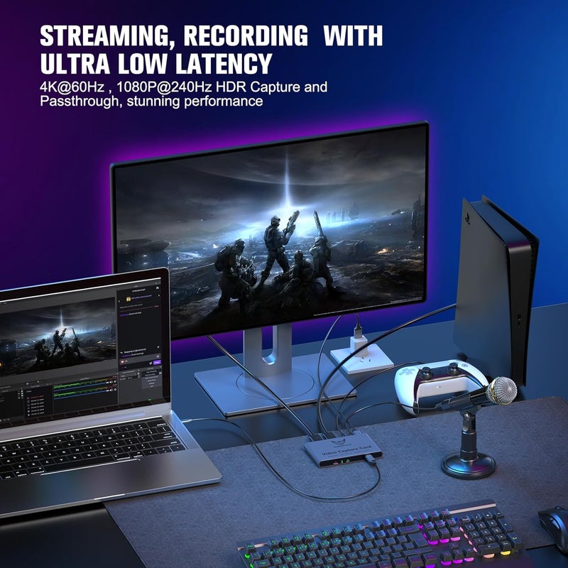 DiamondTiger HDMI Capture Card for Streaming and Recording - 4K@60HZ, 1080P@240HZ,HDR VRR Passthrough Near-Zero Latency Video Capture Card for PS5, Xbox Series X/S, Nintendo in OBS™, Twitch,YouTube - Image 4